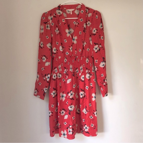 Rebecca Taylor Daniella Long Sleeve Floral V Neck Mini Dress Punch Combo Size 6 - Picture 2 of 11